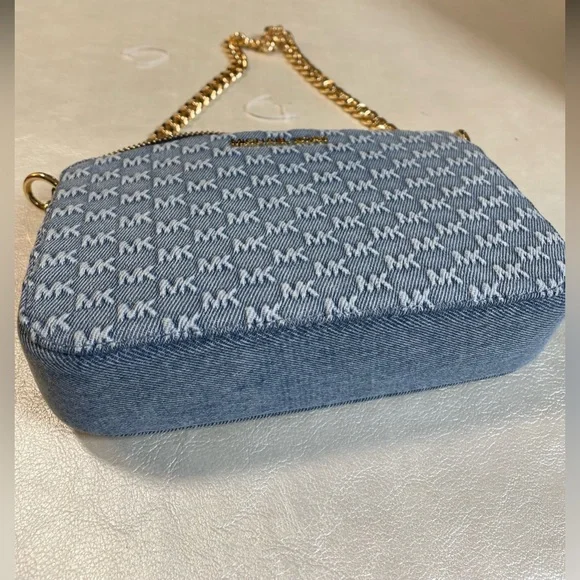 Michael Kors Jet Set Small Chain Denim Pouchette NWT - Picture 14 of 17